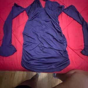 SHEIN Royal Purple Long Sleeve Off-Shoulder Bodycon Dress
